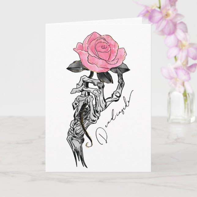 Dead Inside Skeleton Rose  Card (Orchid)