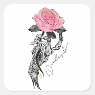 Dead Inside Skeleton Rose Square Sticker