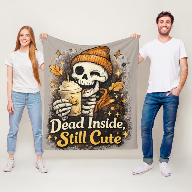 Dead Inside Still Cute Skeleton Pumpkin Spice Fleece Blanket (In Situ)