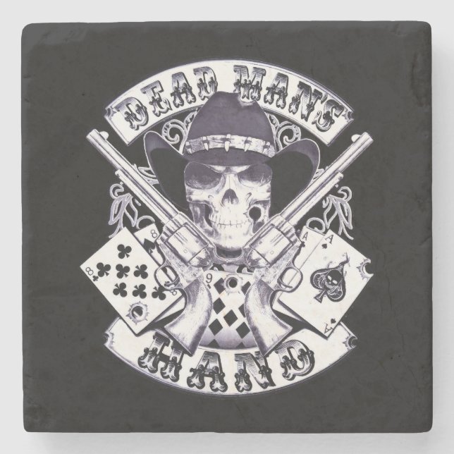 Dead Man's Hand Skull Cowboy Stone Coaster (Front)