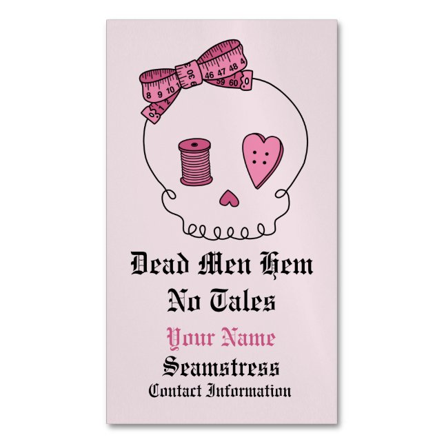 Dead Men Hem No Tales -Sewing Skull (Hair Bow) Magnetic Business Card (Front Vertical)