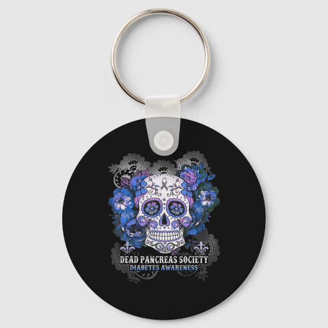 Dead Pancreas Society Sugar Skull diabetes awarene Keychain (Front)