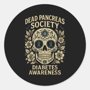 Dead Pancreas Society - Sugar Skull Ribbon Design Classic Round Sticker