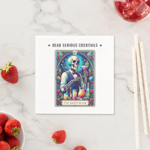 Dead Serious Cocktails Tarot Bartender Skeleton Napkin