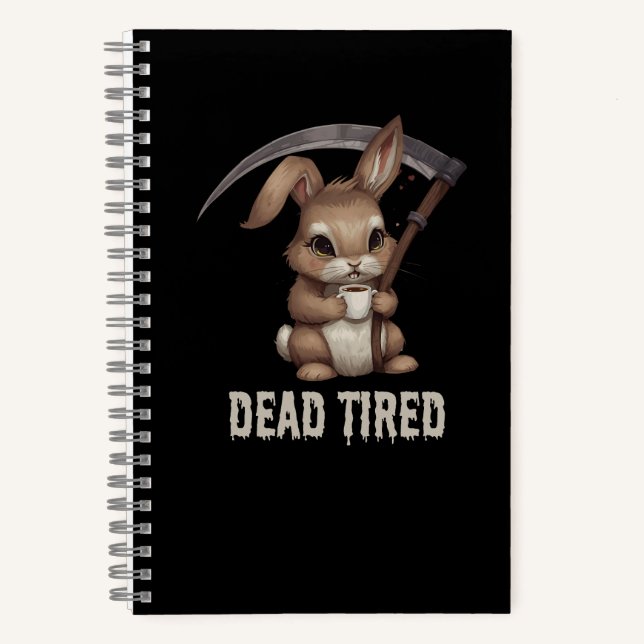 Dead Tired Cute Bunny Grim Reaper Coffee Notebook (Front)