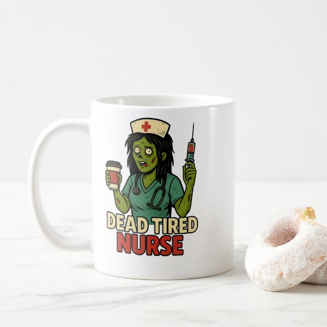 "Dead Tired Nurse" Halloween Mug (With Donut)