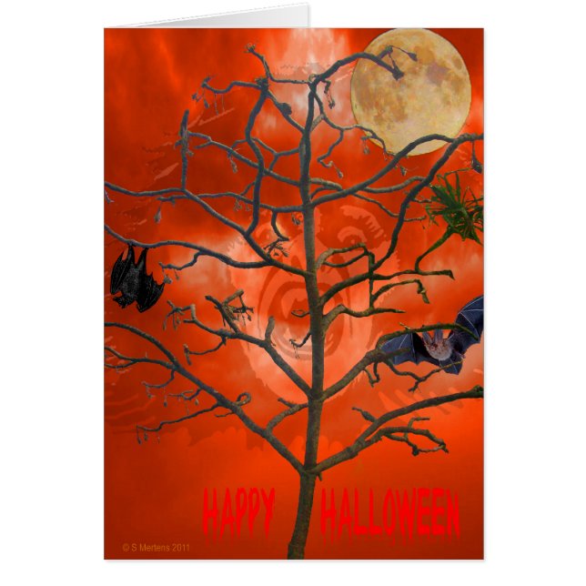 Dead Tree amongst an Orange Scary Sky Card (Front)