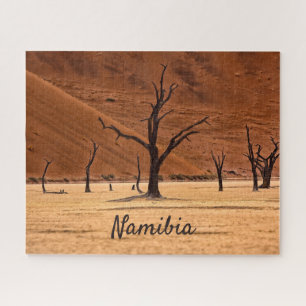 Dead Vlei Namibia landscape photo with text Jigsaw Puzzle