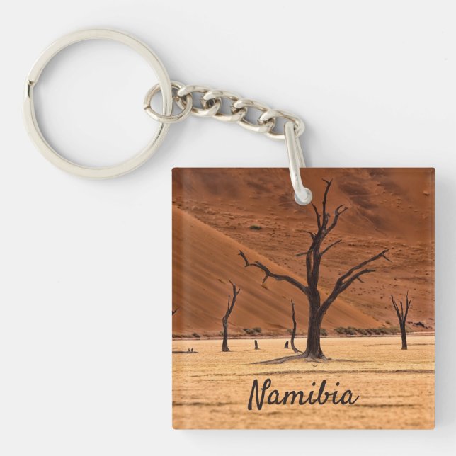 Dead Vlei Namibia landscape photo with text Keychain (Front)