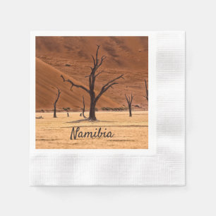 Dead Vlei Namibia landscape photo with text Napkin