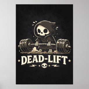 Deadlift, Cute Grim Reaper Cartoon - Gym Workout Poster