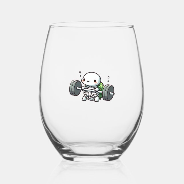 Deadlift Cute Turtle Classic T-Shirt Stemless Wine Glass (Front)
