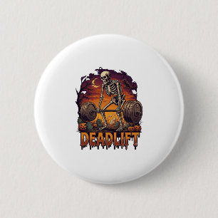Deadlift Skeleton Barbell Halloween Pumpkins Grave 2 Inch Round Button