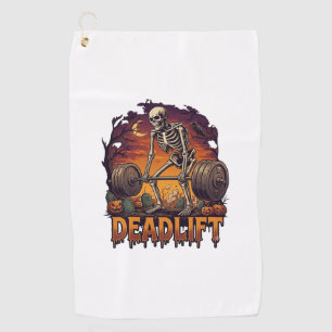 Deadlift Skeleton Barbell Halloween Pumpkins Grave Golf Towel