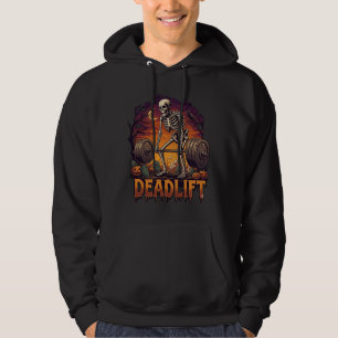 Deadlift Skeleton Barbell Halloween Pumpkins Grave Hoodie