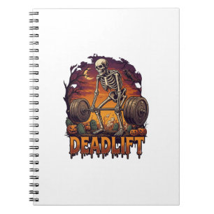 Deadlift Skeleton Barbell Halloween Pumpkins Grave Notebook
