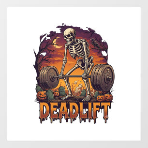 Deadlift Skeleton Barbell Halloween Pumpkins Grave Window Cling