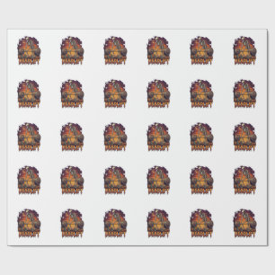 Deadlift Skeleton Barbell Halloween Pumpkins Grave Wrapping Paper