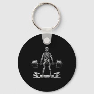 Deadlift Skeleton Halloween Gym Jokes Weightliftin Keychain