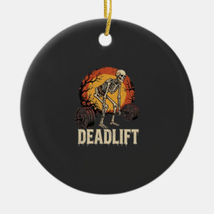 Deadlift Skeleton Halloween Gym Workout Design Ceramic Ornament