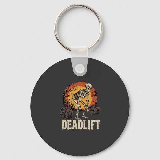 Deadlift Skeleton Halloween Gym Workout Design Keychain (Front)