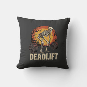 Deadlift Skeleton Halloween Gym Workout Design Throw Pillow