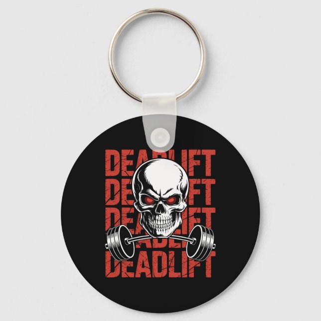 Deadlift Skull Skeleton Workout Powerlifting Gym L Keychain (Front)