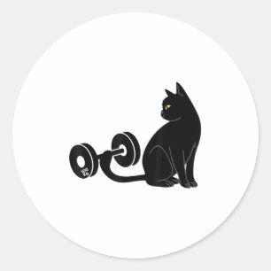 Deadlifting Cat Workout Gym Fitness Exercise Weigh Classic Round Sticker