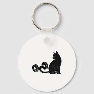 Deadlifting Cat Workout Gym Fitness Exercise Weigh Keychain