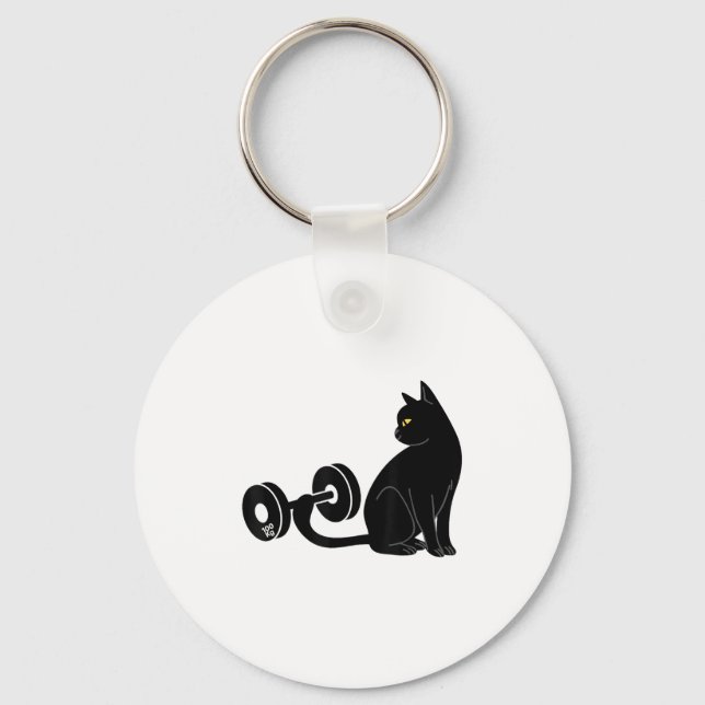 Deadlifting Cat Workout Gym Fitness Exercise Weigh Keychain (Front)