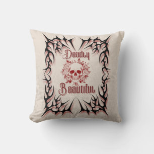 Deadly Beautiful – Gothic Skull Floral Throw Pillow
