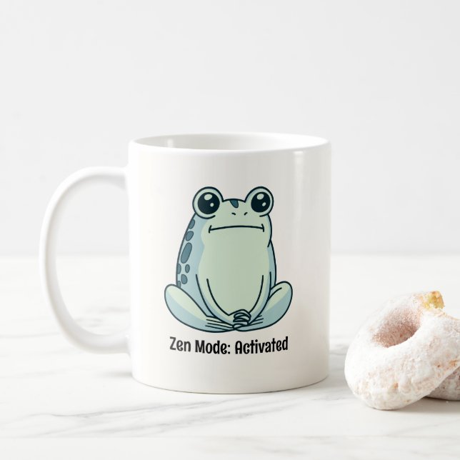 Deadpan, Chill, Zen Meditating Frog Coffee Mug (With Donut)