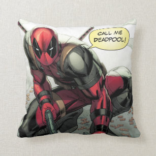 Deadpool Crouched With Smoking Guns Throw Pillow