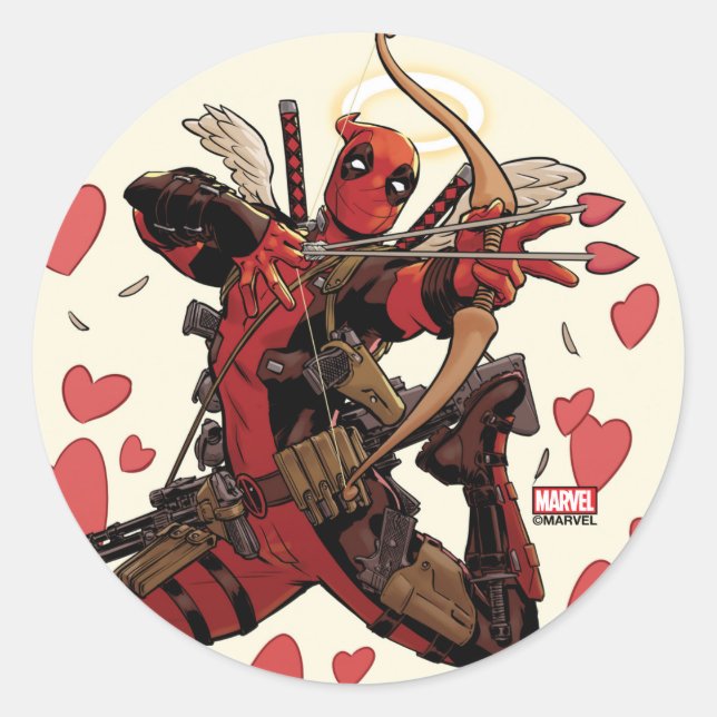 Deadpool Cupid Classic Round Sticker (Front)