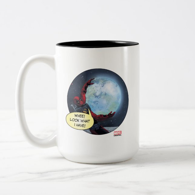 Deadpool Holding The Earth Two-Tone Coffee Mug (Left)