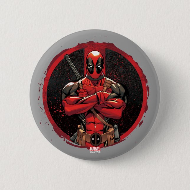 Deadpool in Paint Splatter Logo 2 Inch Round Button (Front)