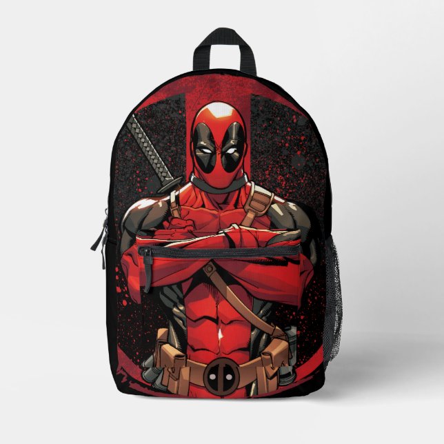 Deadpool in Paint Splatter Logo Printed Backpack (Front)