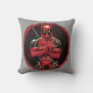 Deadpool in Paint Splatter Logo Throw Pillow