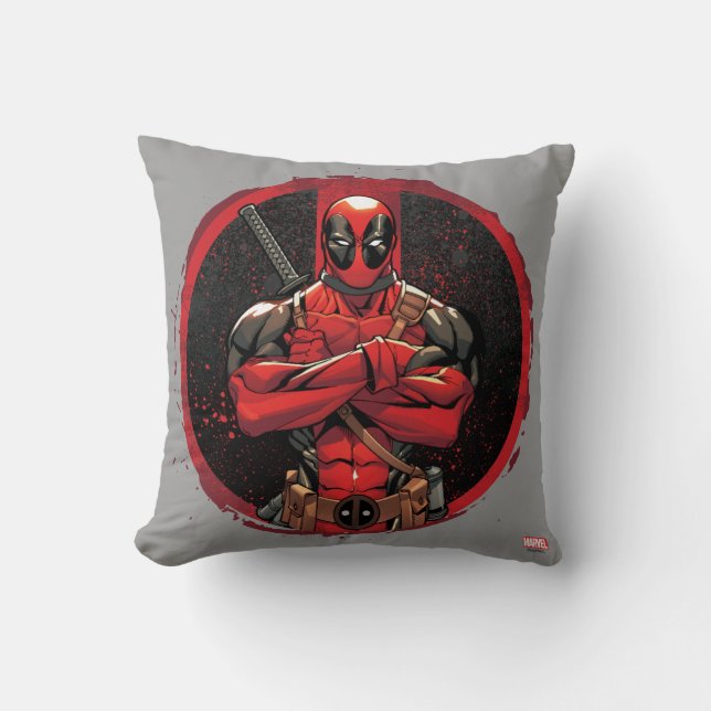 Deadpool in Paint Splatter Logo Throw Pillow (Front)