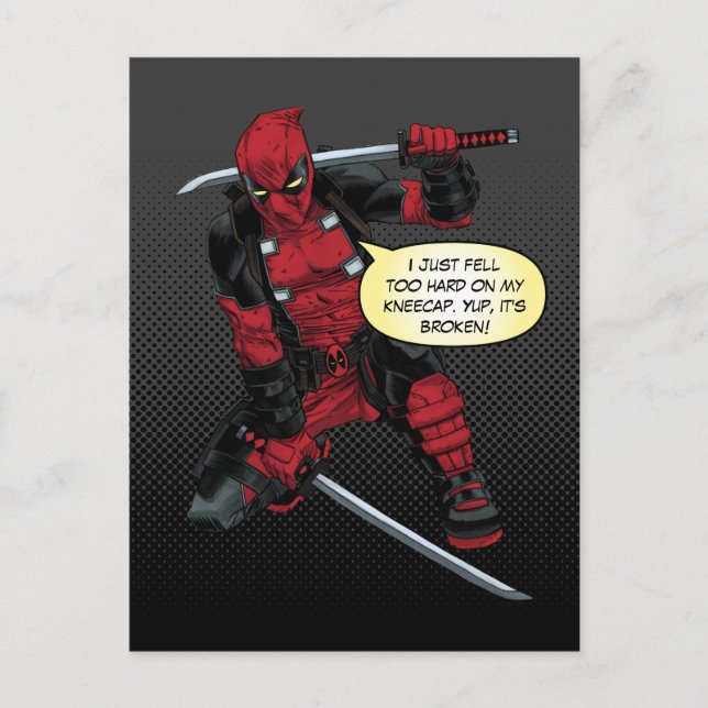 Deadpool Kneeling With Swords Postcard (Front)