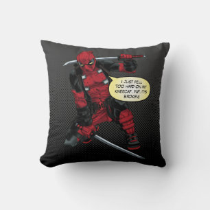 Deadpool Kneeling With Swords Throw Pillow