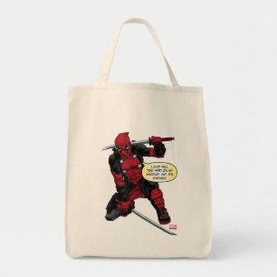 Deadpool Kneeling With Swords Tote Bag