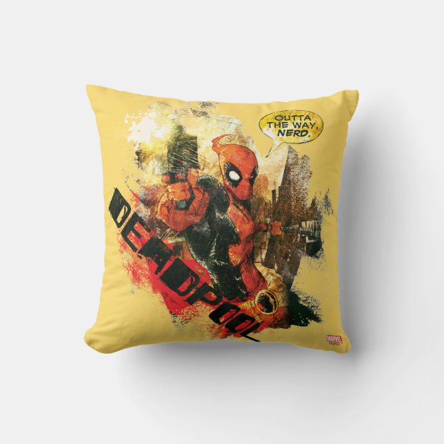 Deadpool Outta The Way Nerd Throw Pillow (Front)