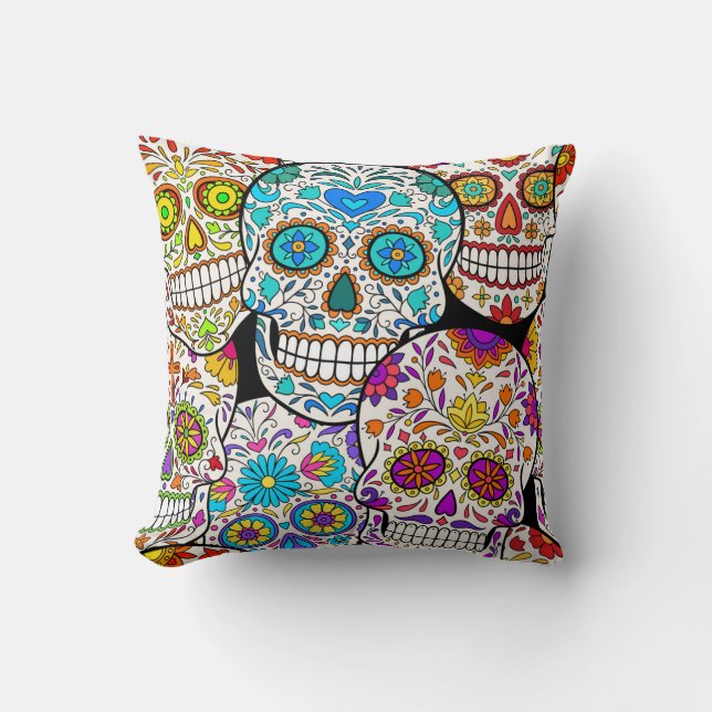Dead's Day: Vibrant Mexican Patterns. Throw Pillow (Front)