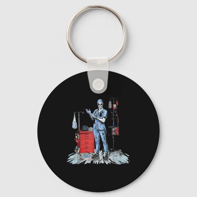 Deadside Nurse Blue Scrubs Funny Skeleton Doctor M Keychain (Front)