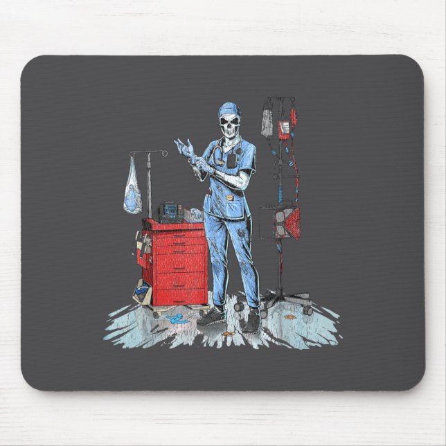 Deadside Nurse Blue Scrubs Funny Skeleton Doctor M Mouse Pad (Front)