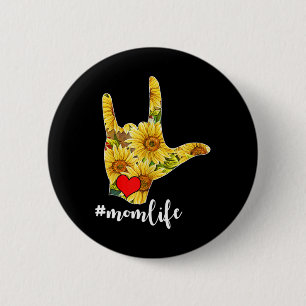 Deaf Awareness ASL Sign Language Sunflower I Love 2 Inch Round Button