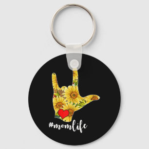 Deaf Awareness ASL Sign Language Sunflower I Love  Keychain