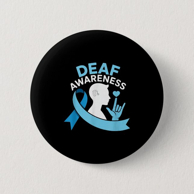 Deaf Awareness Month Blue Ribbon Asl Cochlear Impl 2 Inch Round Button (Front)