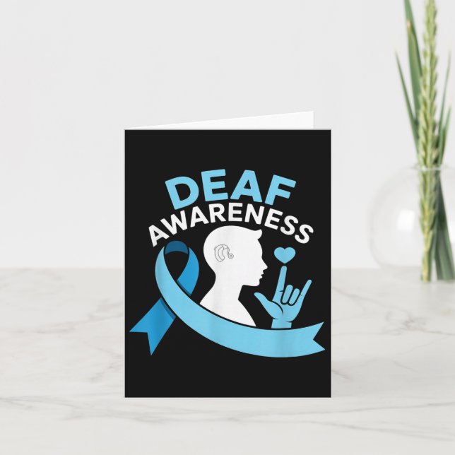 Deaf Awareness Month Blue Ribbon Asl Cochlear Impl Card (Front)
